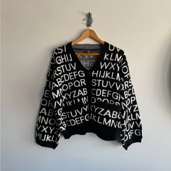 Fashion nova medium Trendy Black and White Lettered Cardigan - Picture 3 of 13